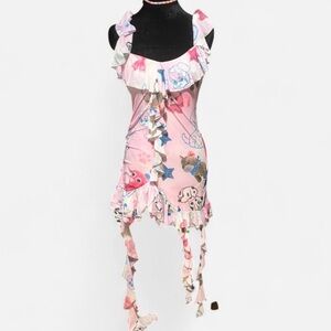 Mini pink and white ruffle jellyfish dress with dog print